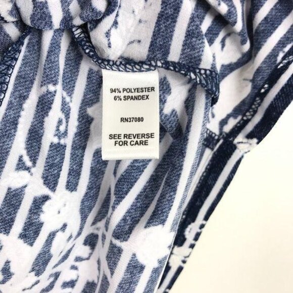 NWT Cato L Blue Tunic Blouse 3/4 Sleeve Floral Vertical Stripe Asymmetrical Hem - Picture 6 of 12